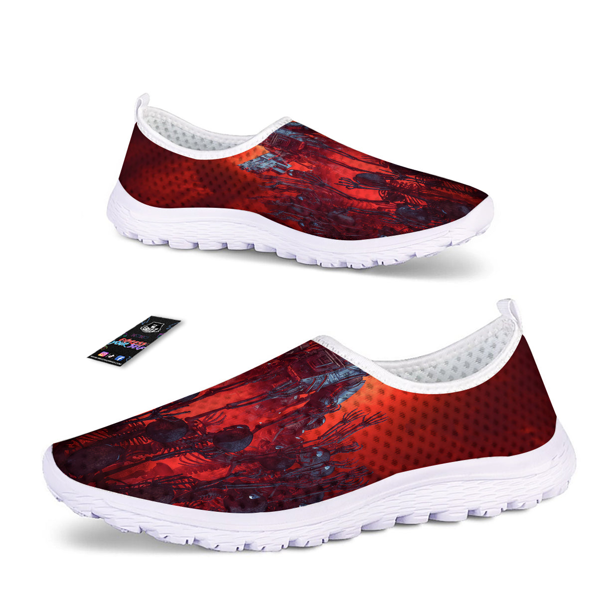 Red Robot And Skeleton Troop Print Nurse Shoes-grizzshop