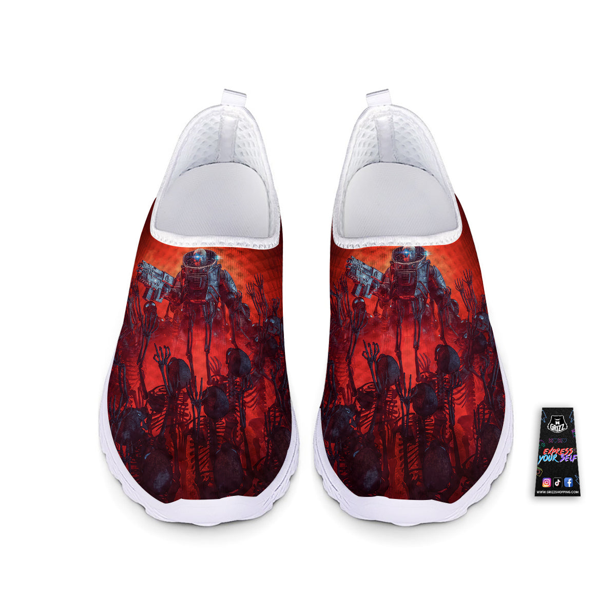 Red Robot And Skeleton Troop Print Nurse Shoes-grizzshop