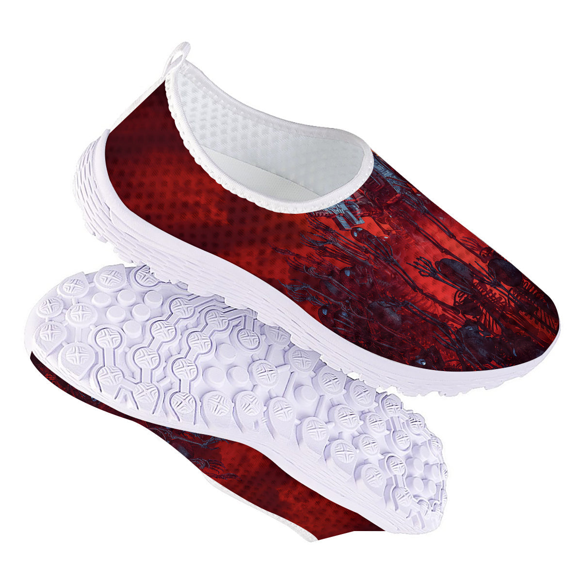 Red Robot And Skeleton Troop Print Nurse Shoes-grizzshop