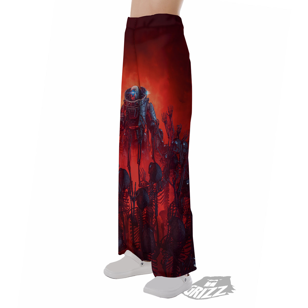 Red Robot And Skeleton Troop Print Pajama Pants-grizzshop