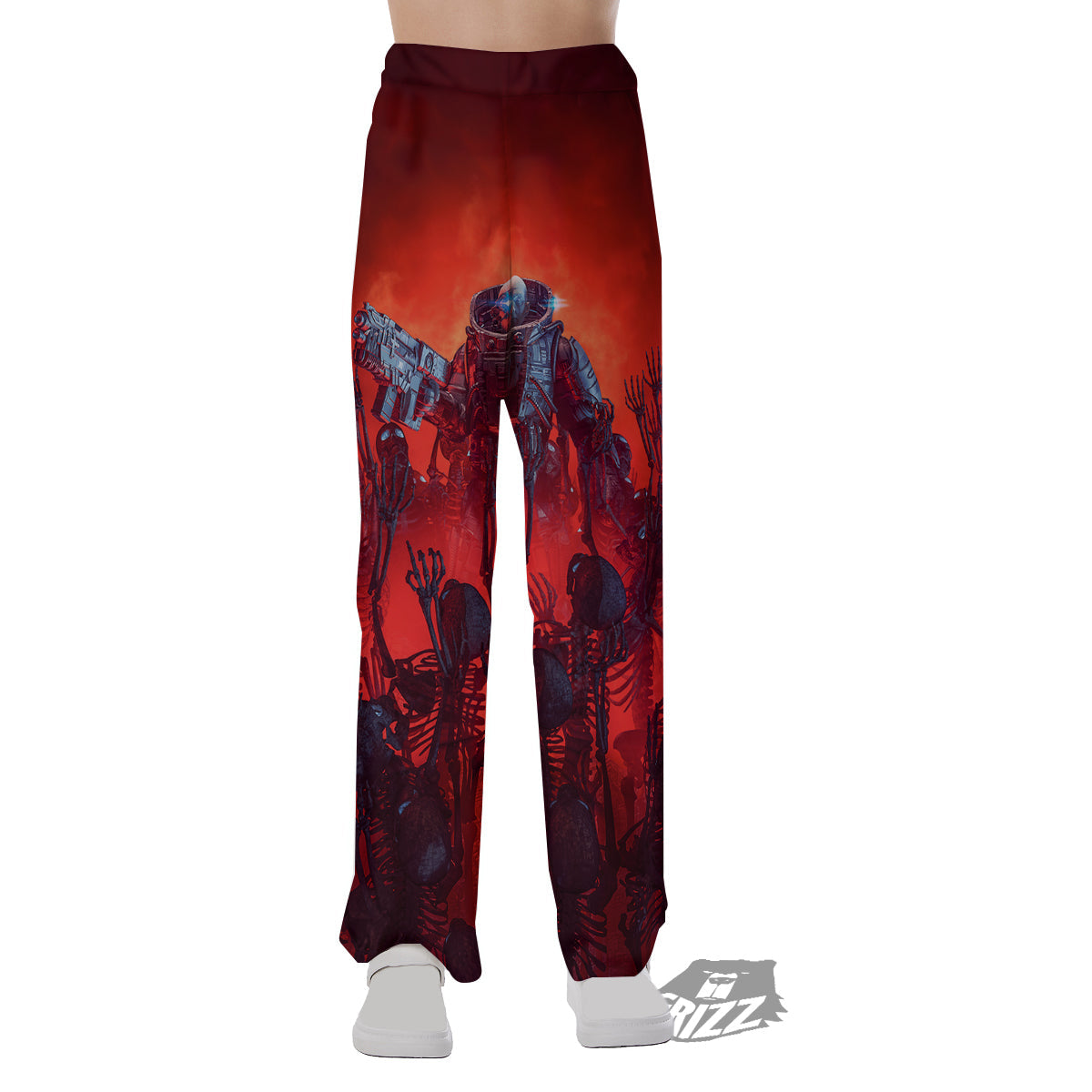 Red Robot And Skeleton Troop Print Pajama Pants-grizzshop