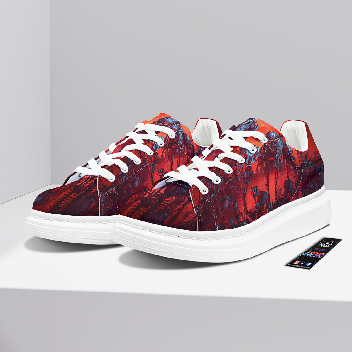 Red Robot And Skeleton Troop Print Platform Shoes-grizzshop