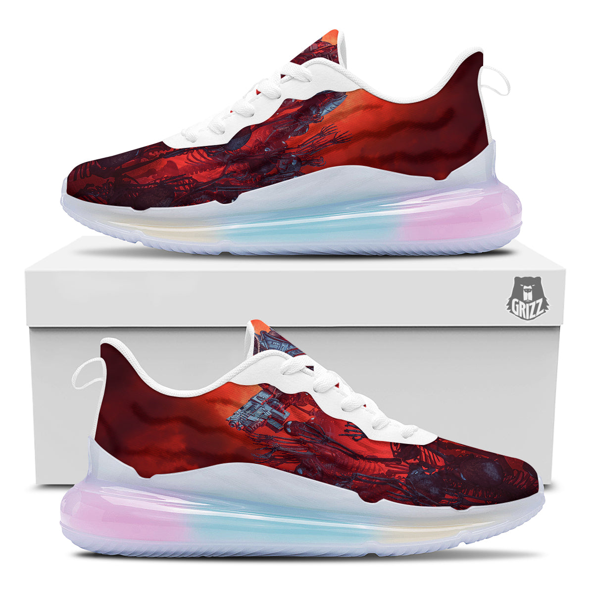Red Robot And Skeleton Troop Print Running Sneakers-grizzshop