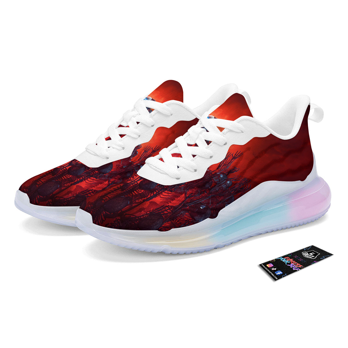 Red Robot And Skeleton Troop Print Running Sneakers-grizzshop