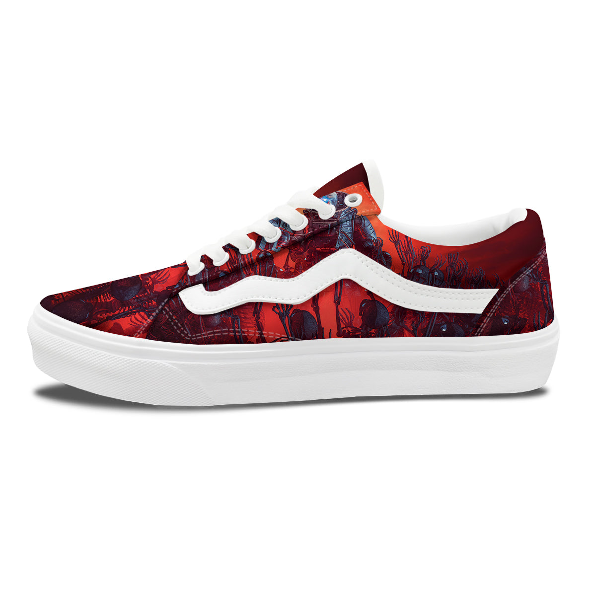 Red Robot And Skeleton Troop Print Skate Shoes-grizzshop