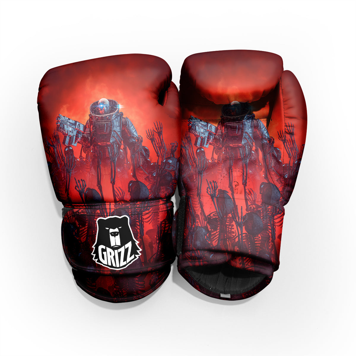 Red Robot And Skeleton Troop Print Pro Boxing Glove