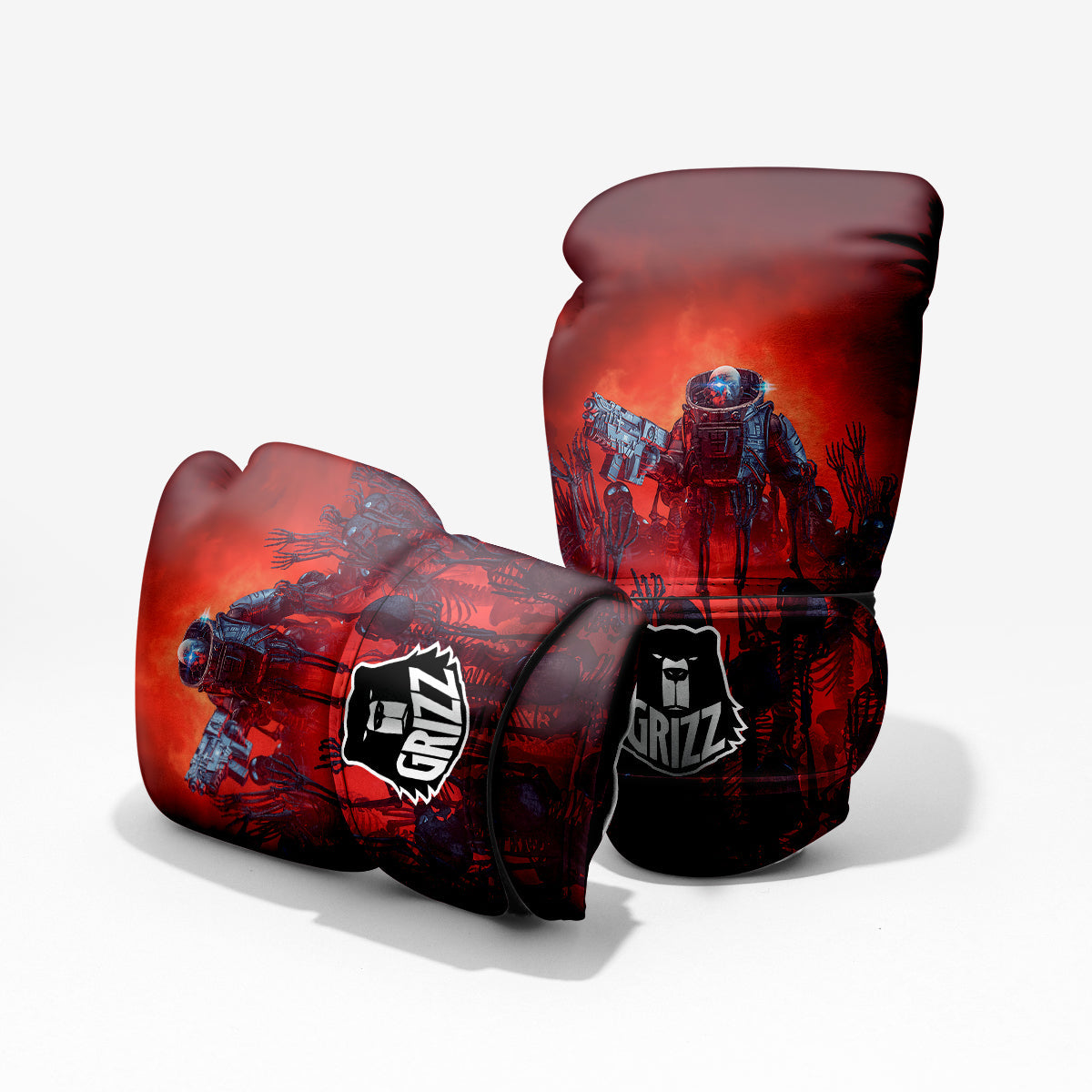 Red Robot And Skeleton Troop Print Pro Boxing Glove