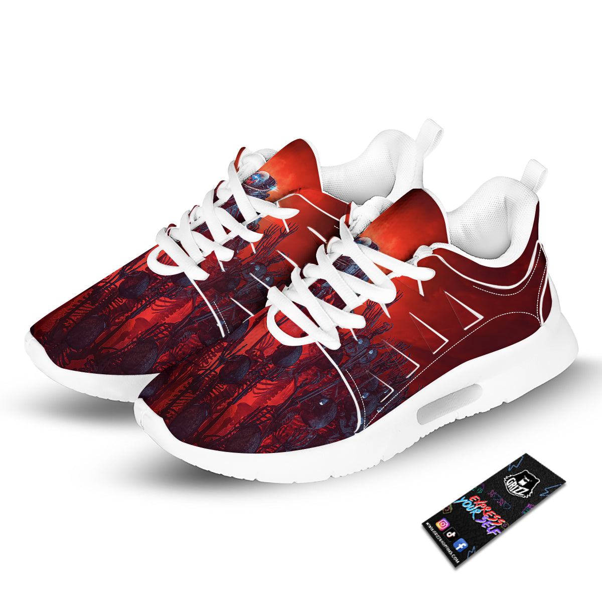 Red Robot And Skeleton Troop Print Tennis Shoes-grizzshop
