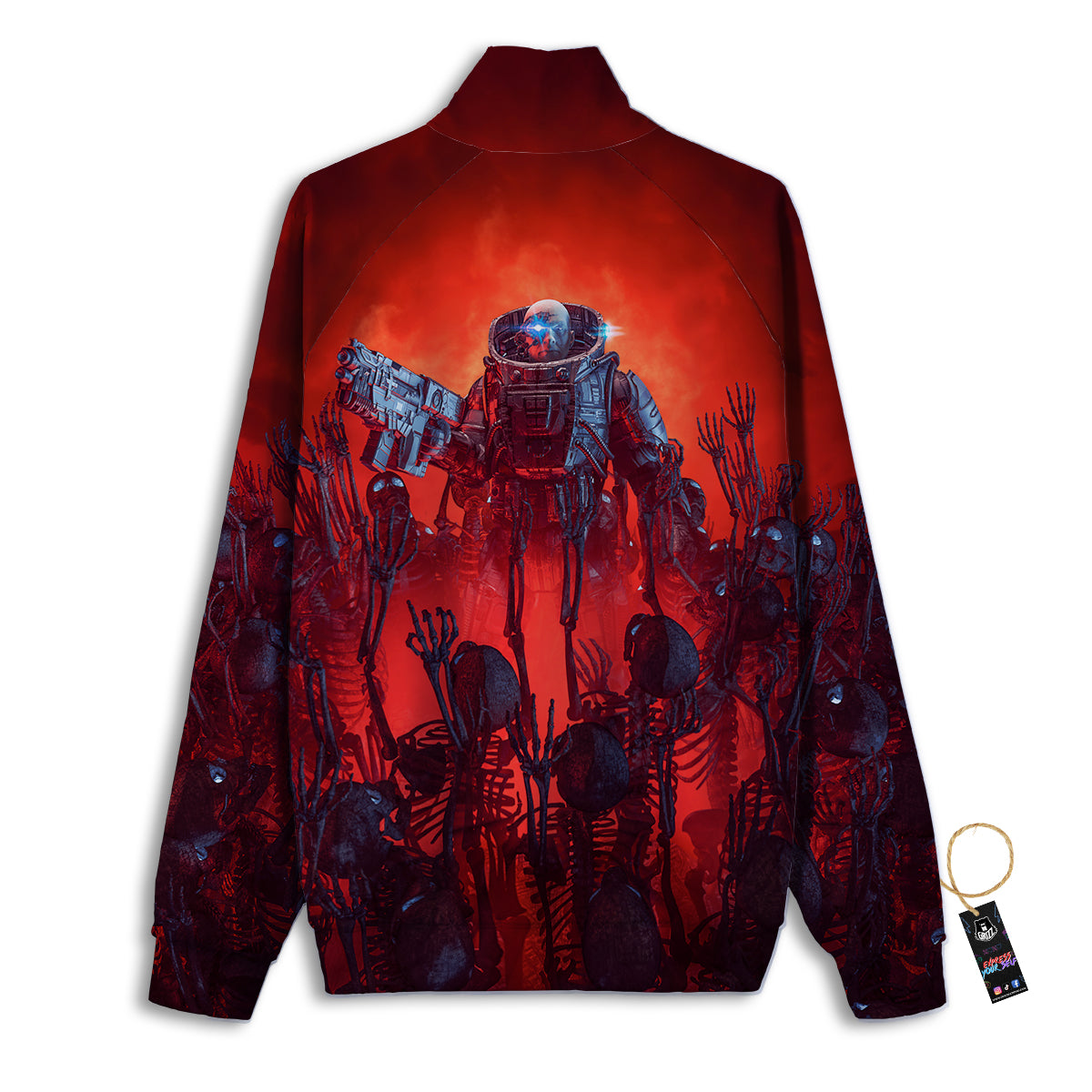 Red Robot And Skeleton Troop Print Track Jacket-grizzshop