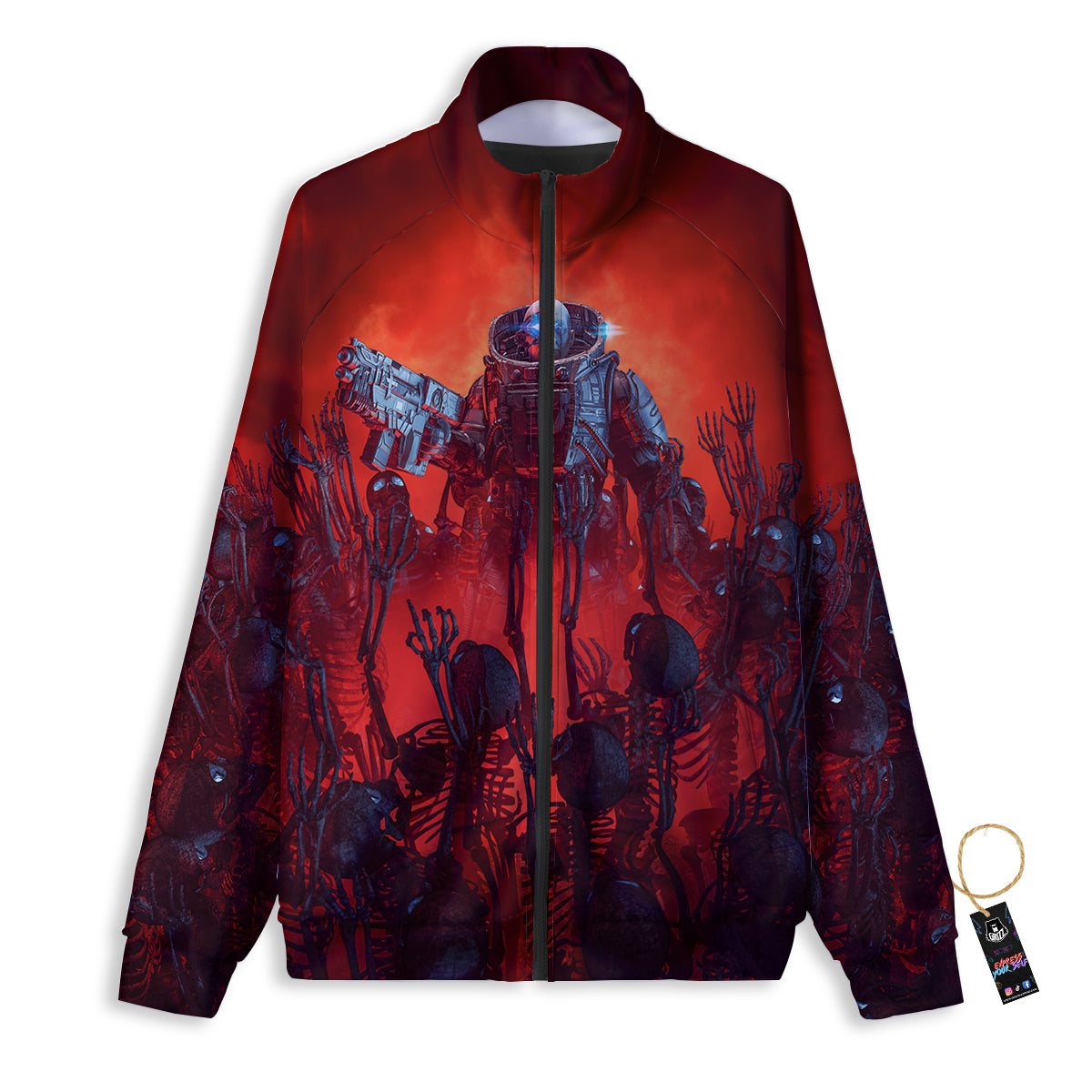 Red Robot And Skeleton Troop Print Track Jacket-grizzshop