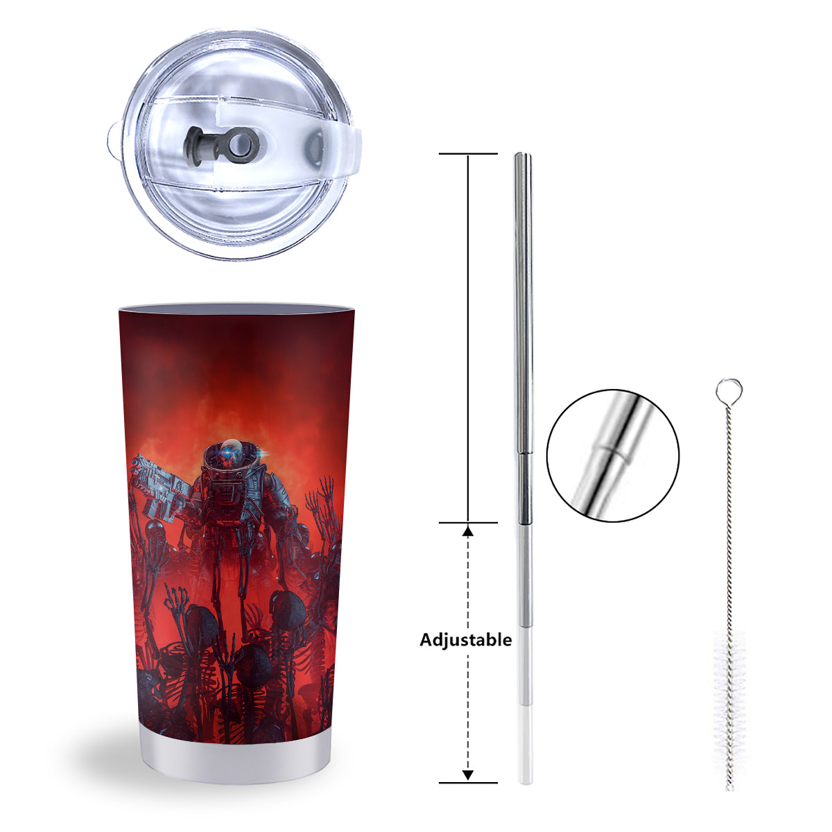 Red Robot And Skeleton Troop Print Tumbler-grizzshop