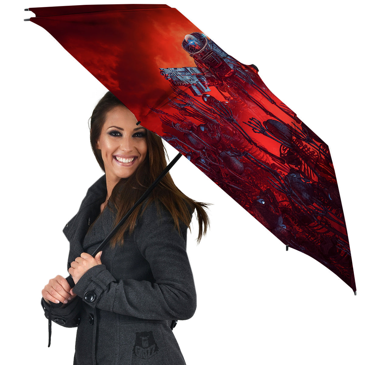 Red Robot And Skeleton Troop Print Umbrella-grizzshop