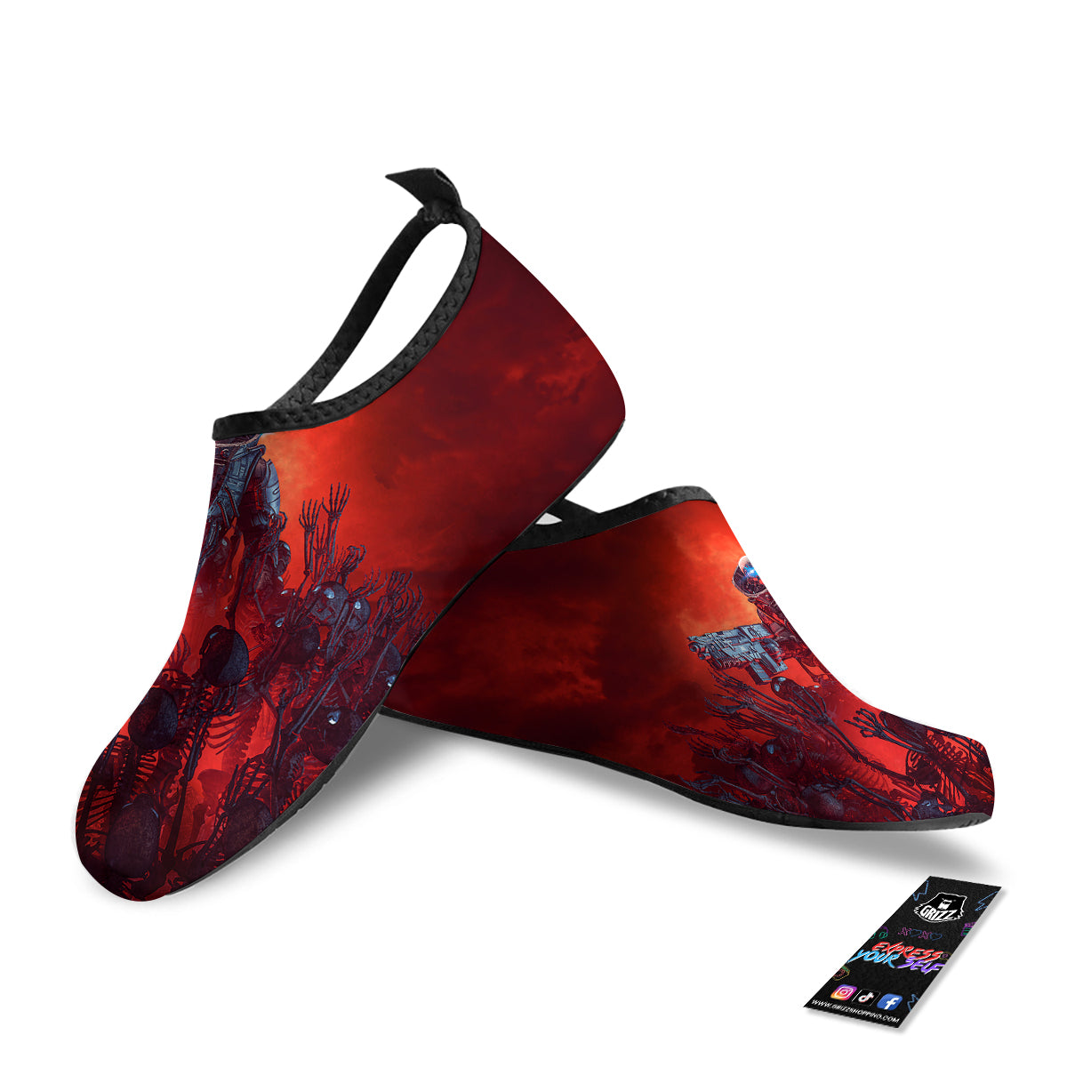 Red Robot And Skeleton Troop Print Water Shoes-grizzshop