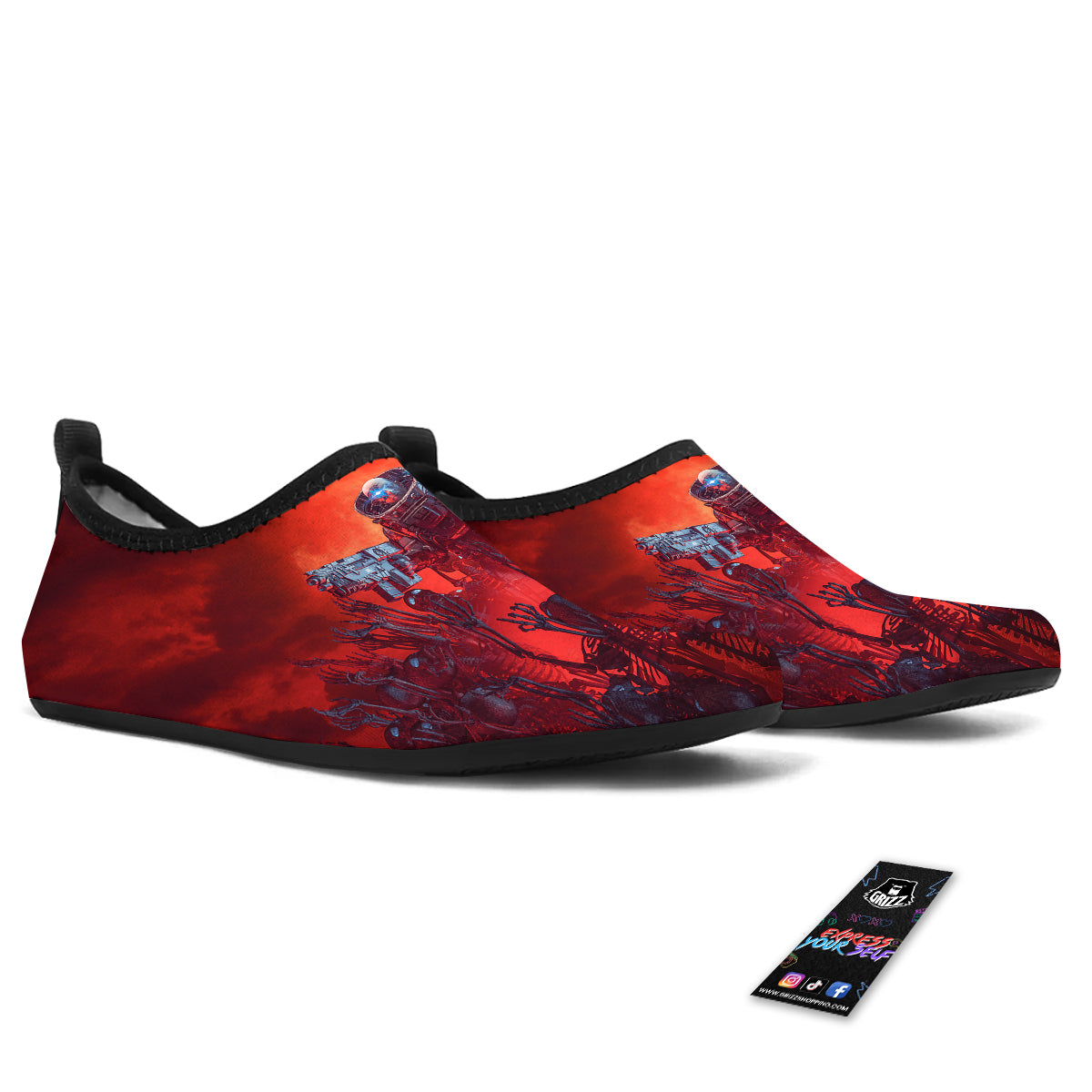 Red Robot And Skeleton Troop Print Water Shoes-grizzshop