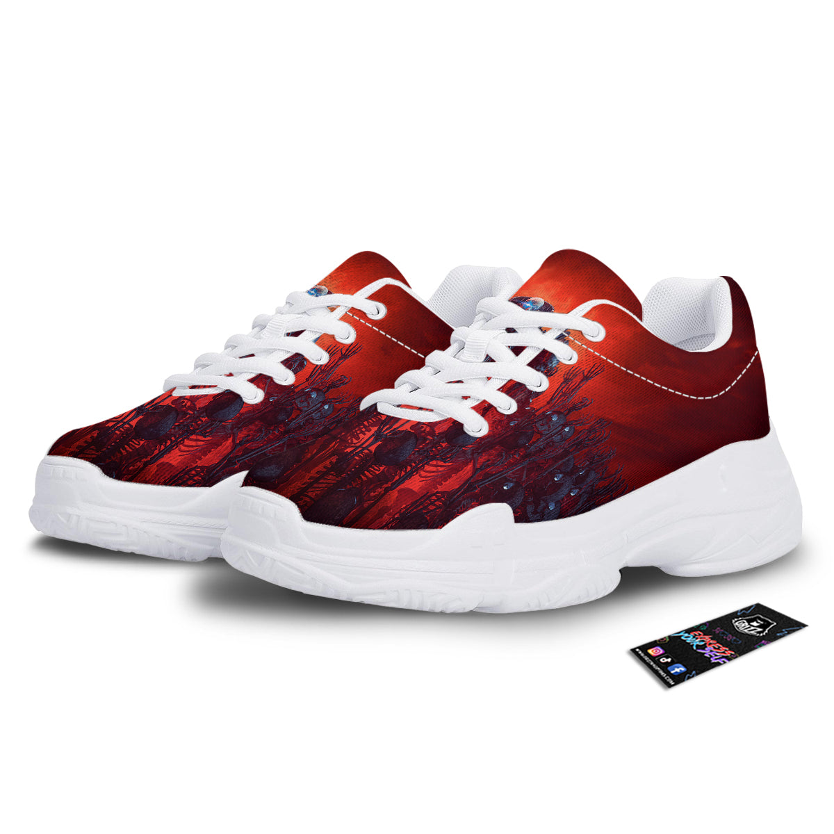 Red Robot And Skeleton Troop Print White Chunky Shoes-grizzshop