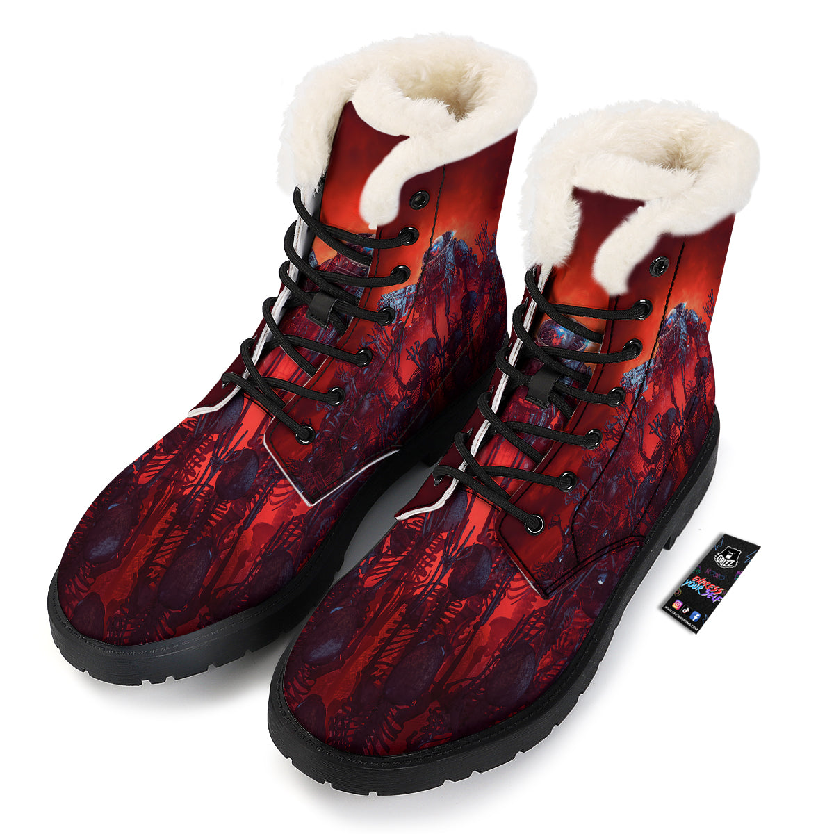 Red Robot And Skeleton Troop Print Winter Boots-grizzshop