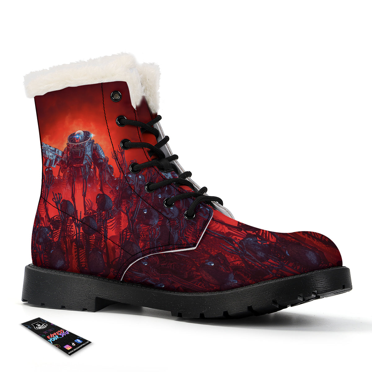 Red Robot And Skeleton Troop Print Winter Boots-grizzshop