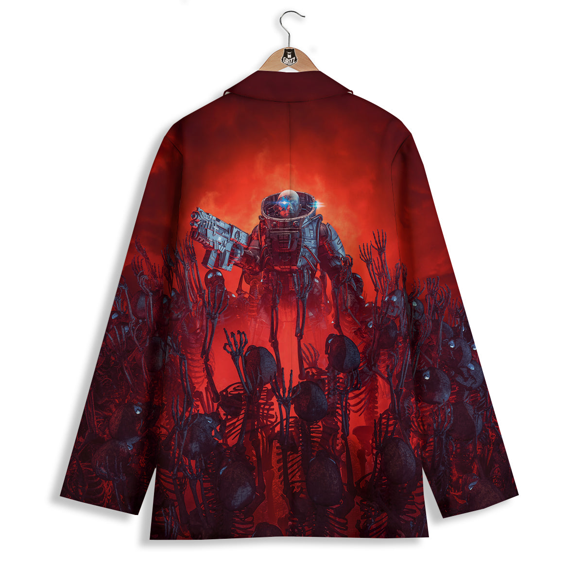 Red Robot And Skeleton Troop Print Women's Blazer-grizzshop