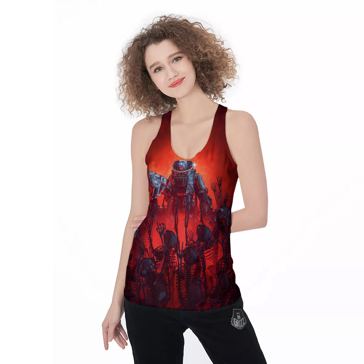 Red Robot And Skeleton Troop Print Women's Racerback Tank Top-grizzshop