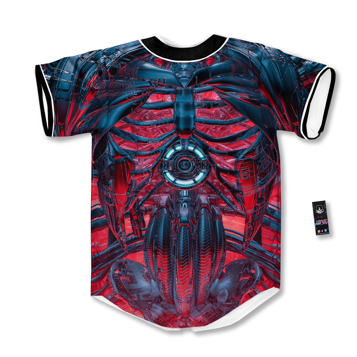 Red Robot Cyberpunk Print Baseball Jersey-grizzshop