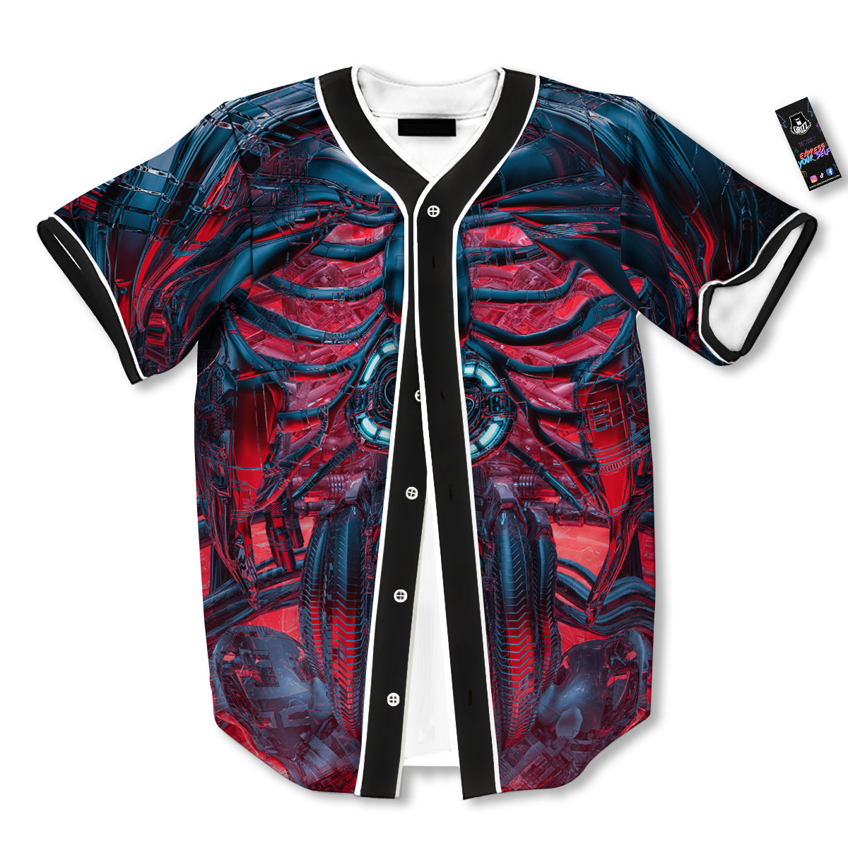 Red Robot Cyberpunk Print Baseball Jersey-grizzshop