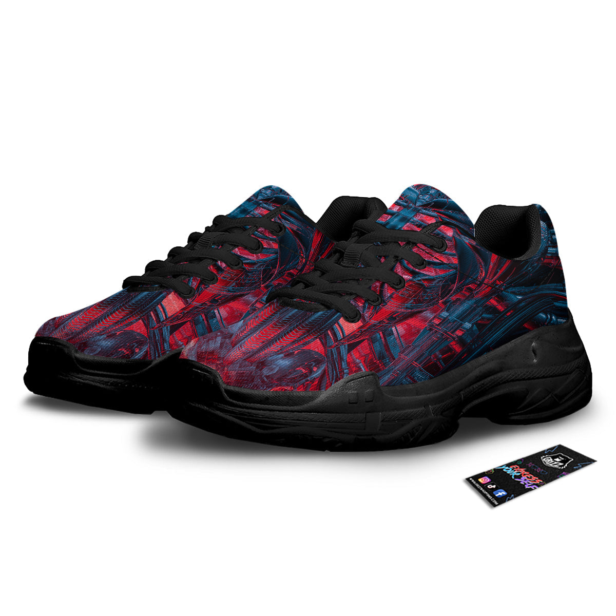 Red Robot Cyberpunk Print Black Chunky Shoes-grizzshop