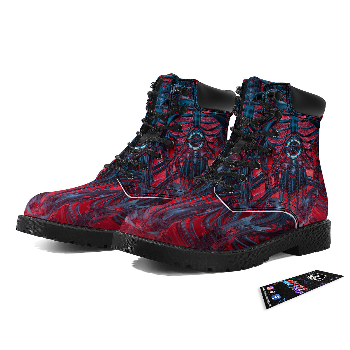 Red Robot Cyberpunk Print Boots-grizzshop