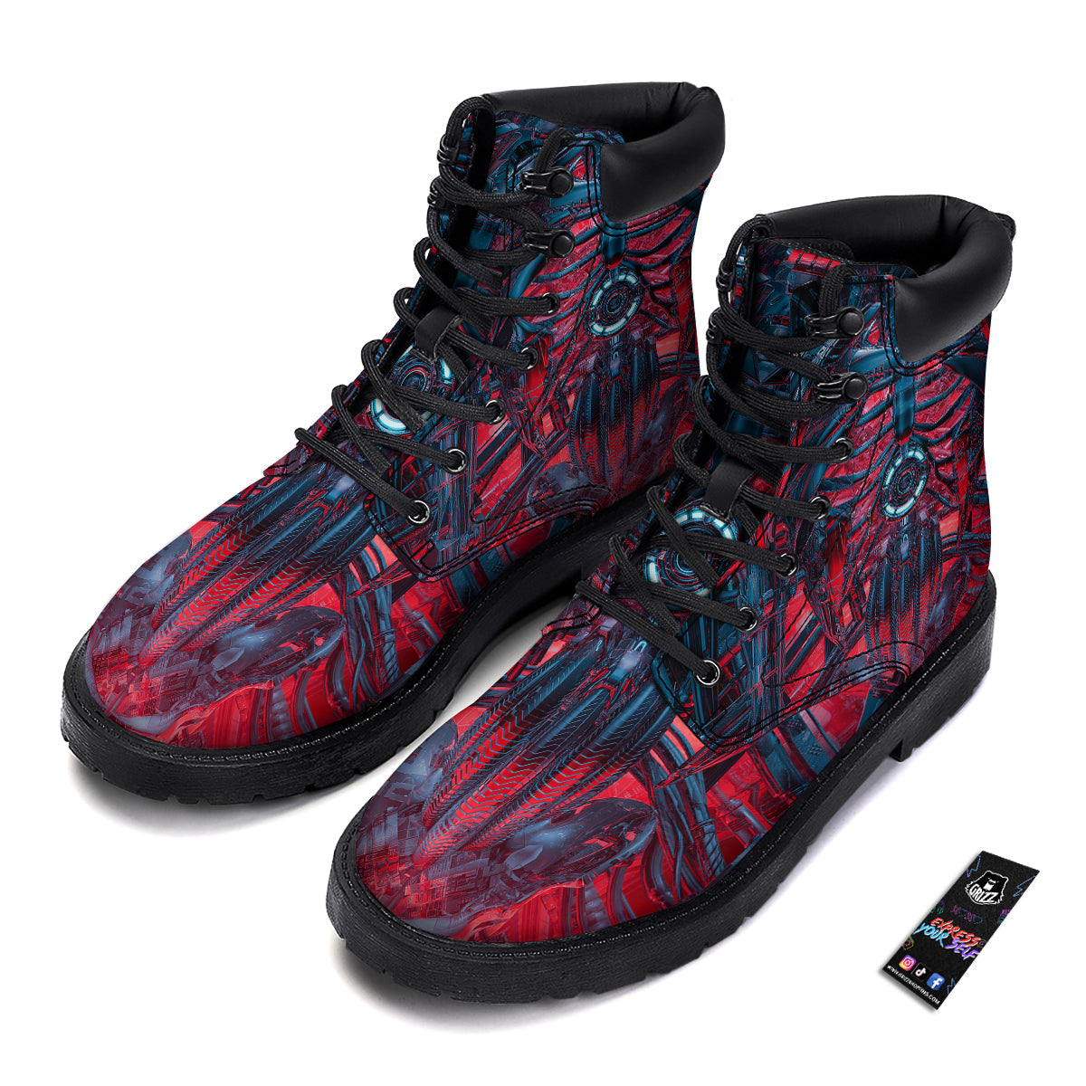 Red Robot Cyberpunk Print Boots-grizzshop