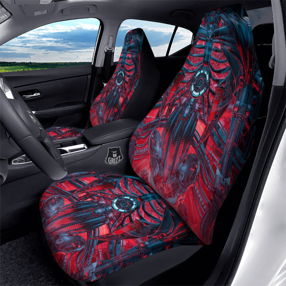 Red Robot Cyberpunk Print Car Seat Covers-grizzshop