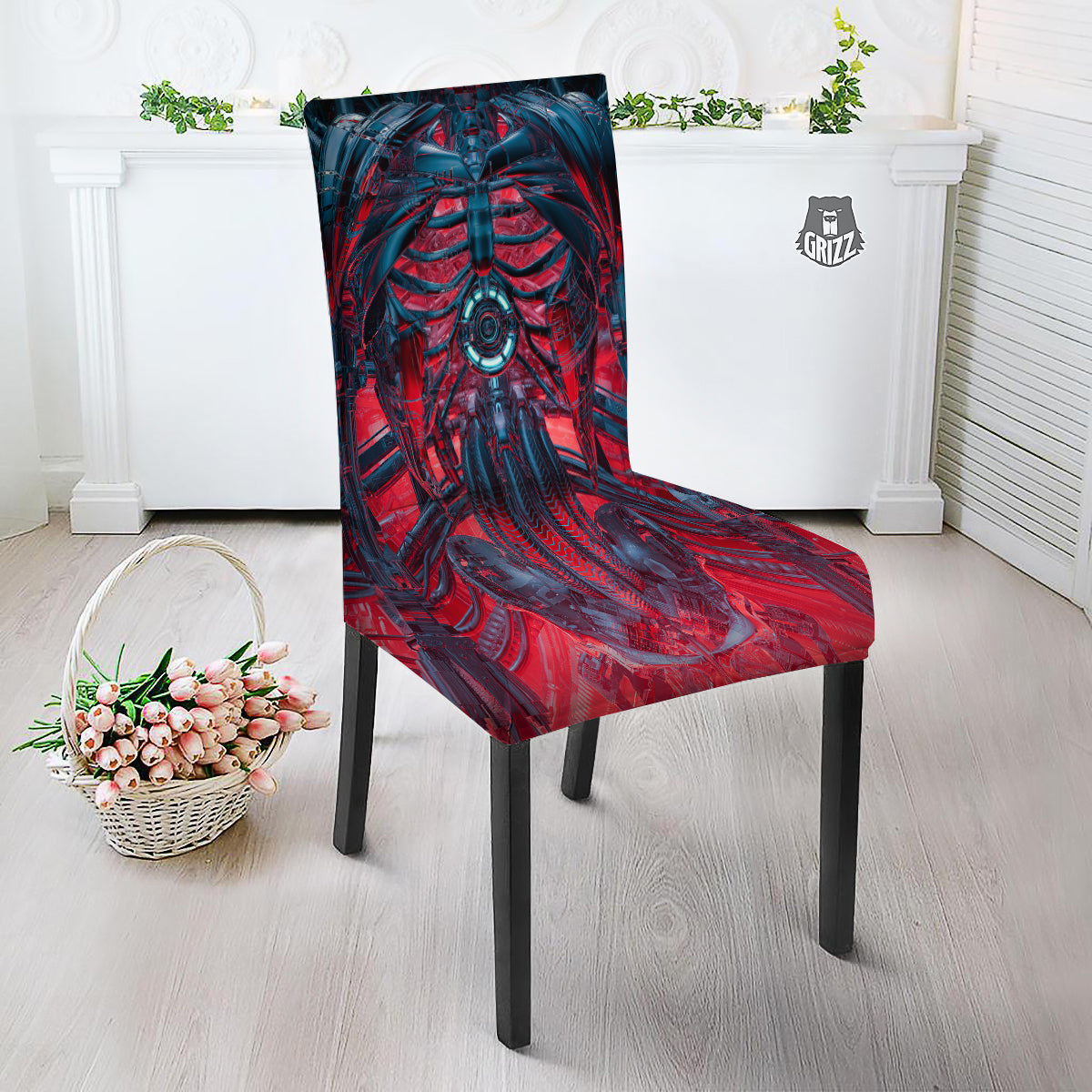 Red Robot Cyberpunk Print Dining Chair Slipcover-grizzshop