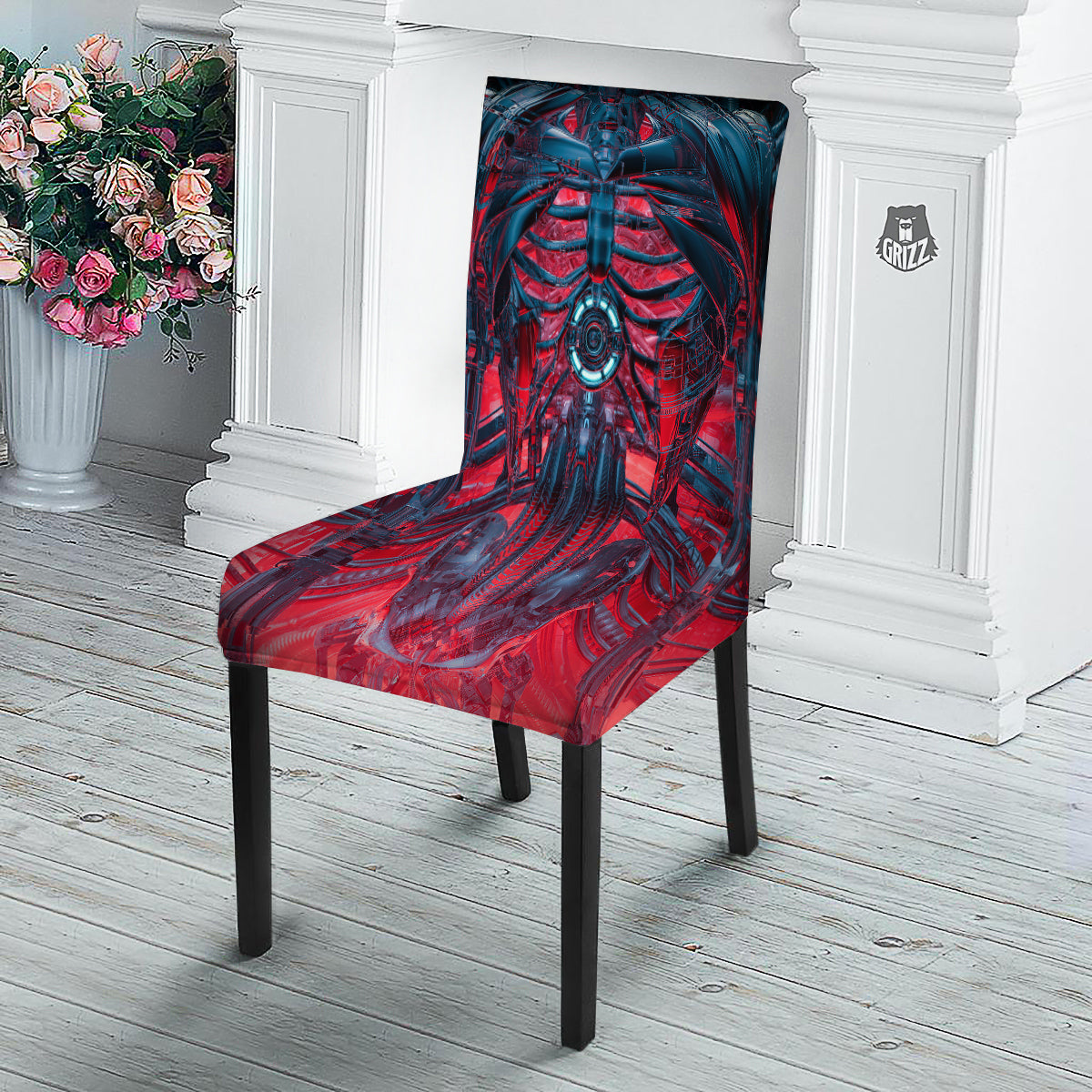 Red Robot Cyberpunk Print Dining Chair Slipcover-grizzshop