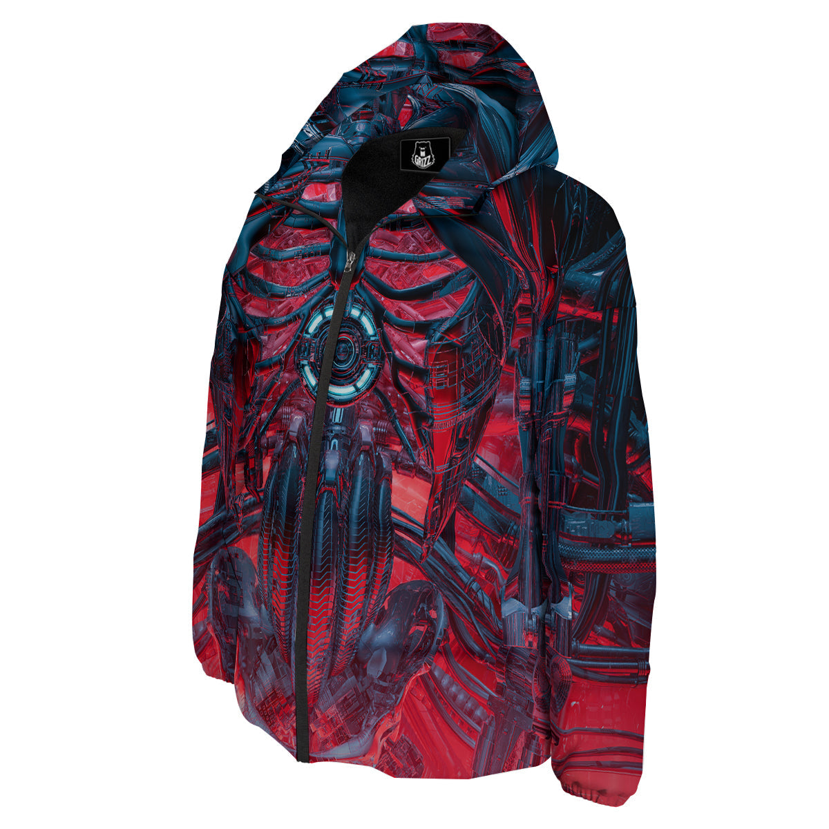 Red Robot Cyberpunk Print Down Jacket-grizzshop