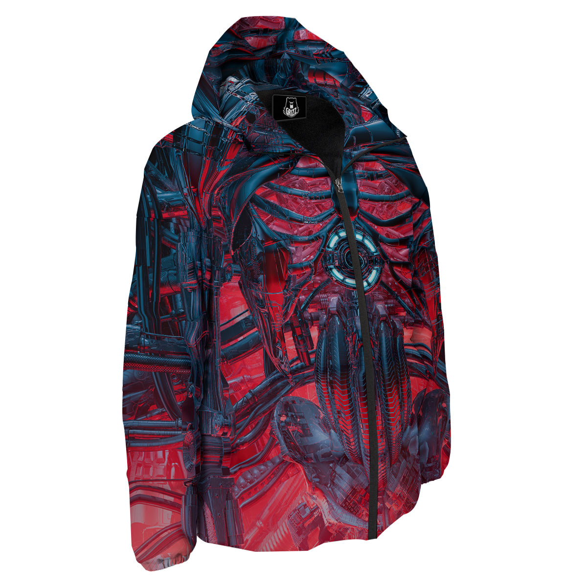 Red Robot Cyberpunk Print Down Jacket-grizzshop