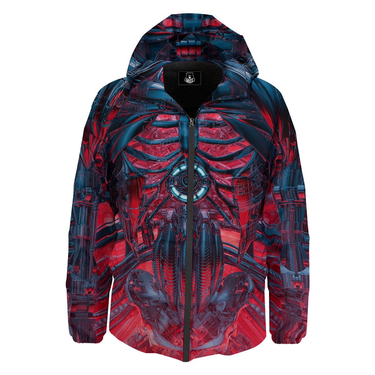 Red Robot Cyberpunk Print Down Jacket-grizzshop