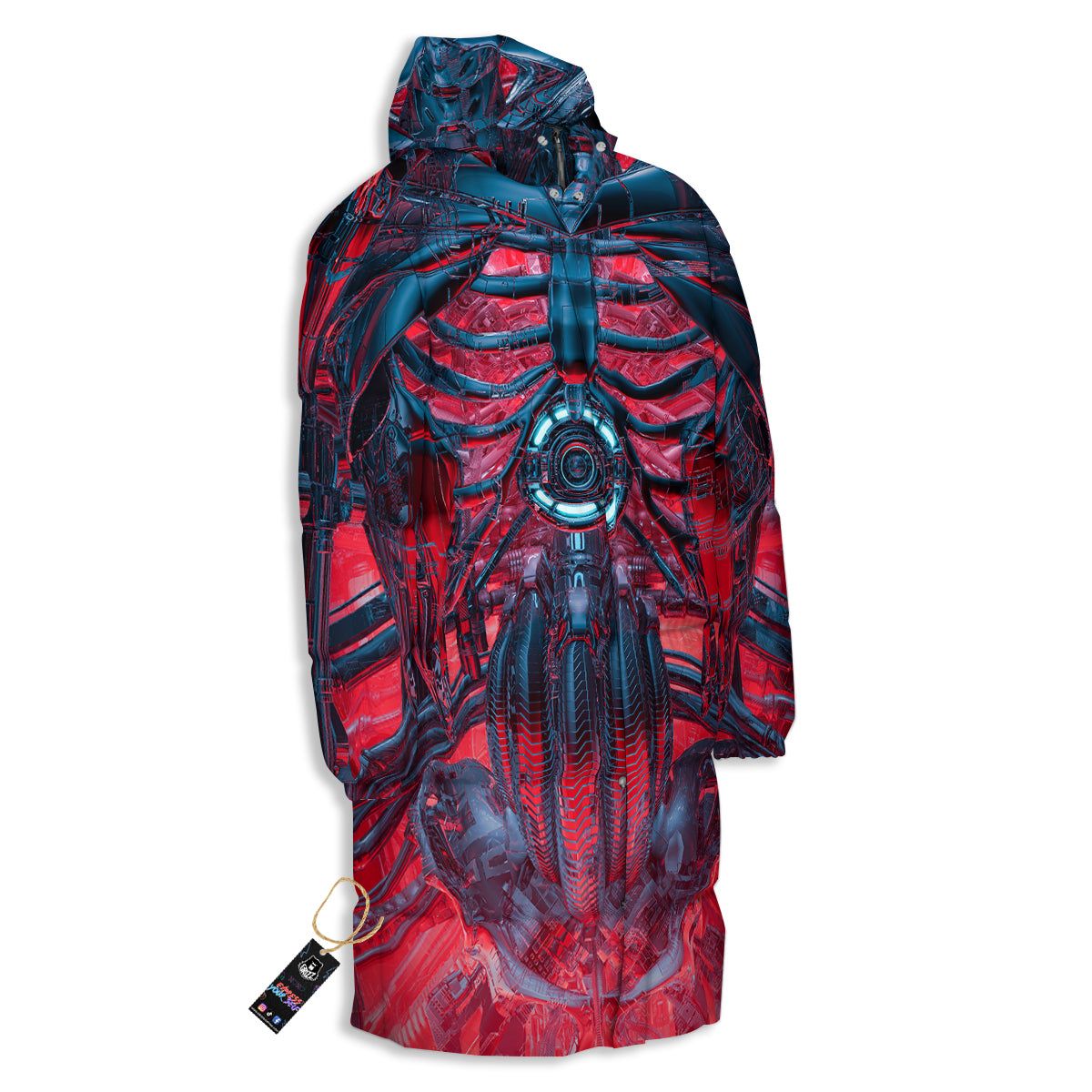 Red Robot Cyberpunk Print Long Down Jacket-grizzshop