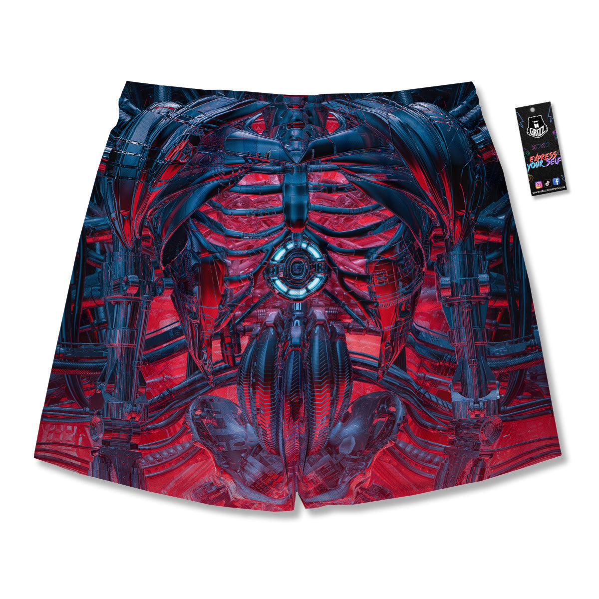 Red Robot Cyberpunk Print Men's Running Shorts-grizzshop