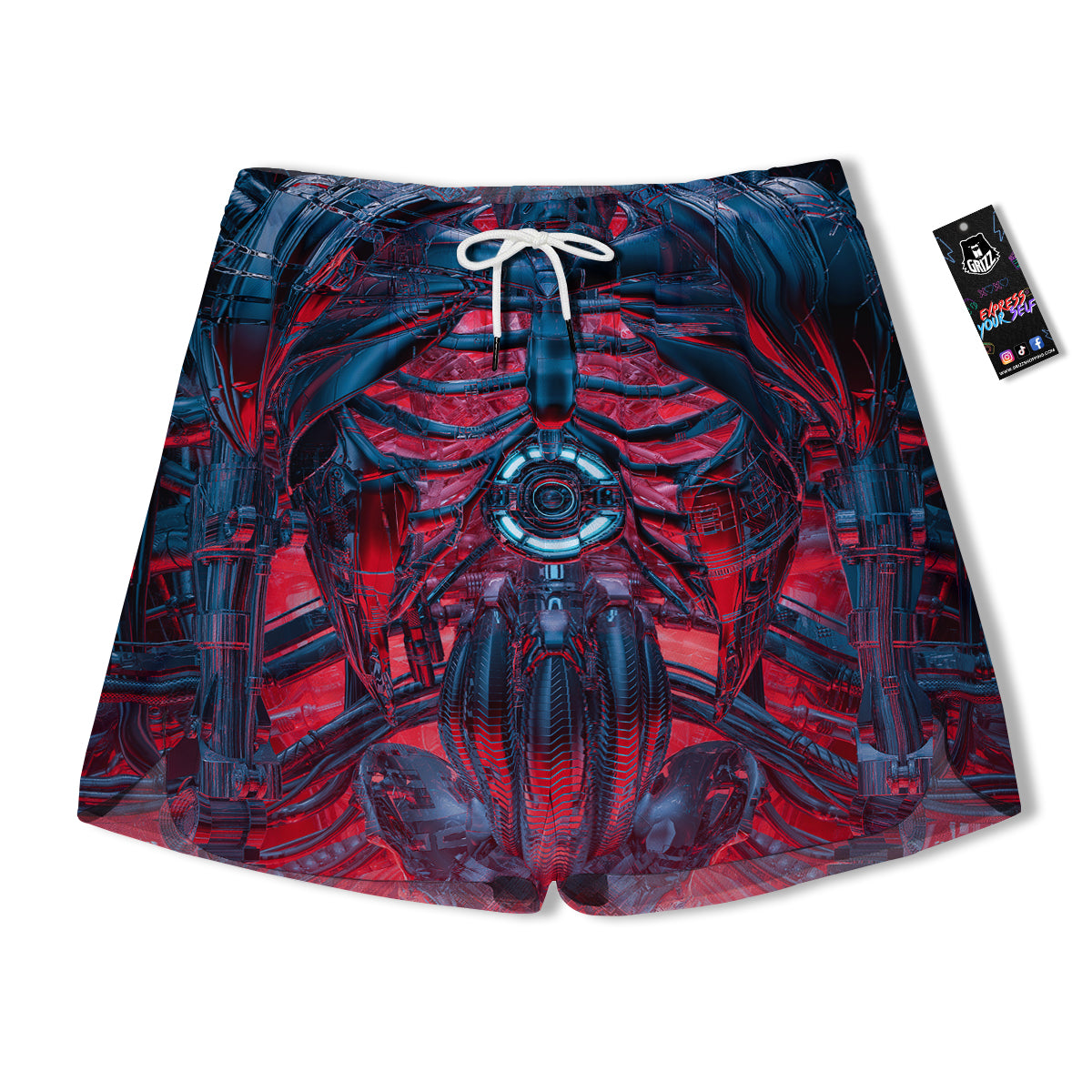 Red Robot Cyberpunk Print Men's Running Shorts-grizzshop