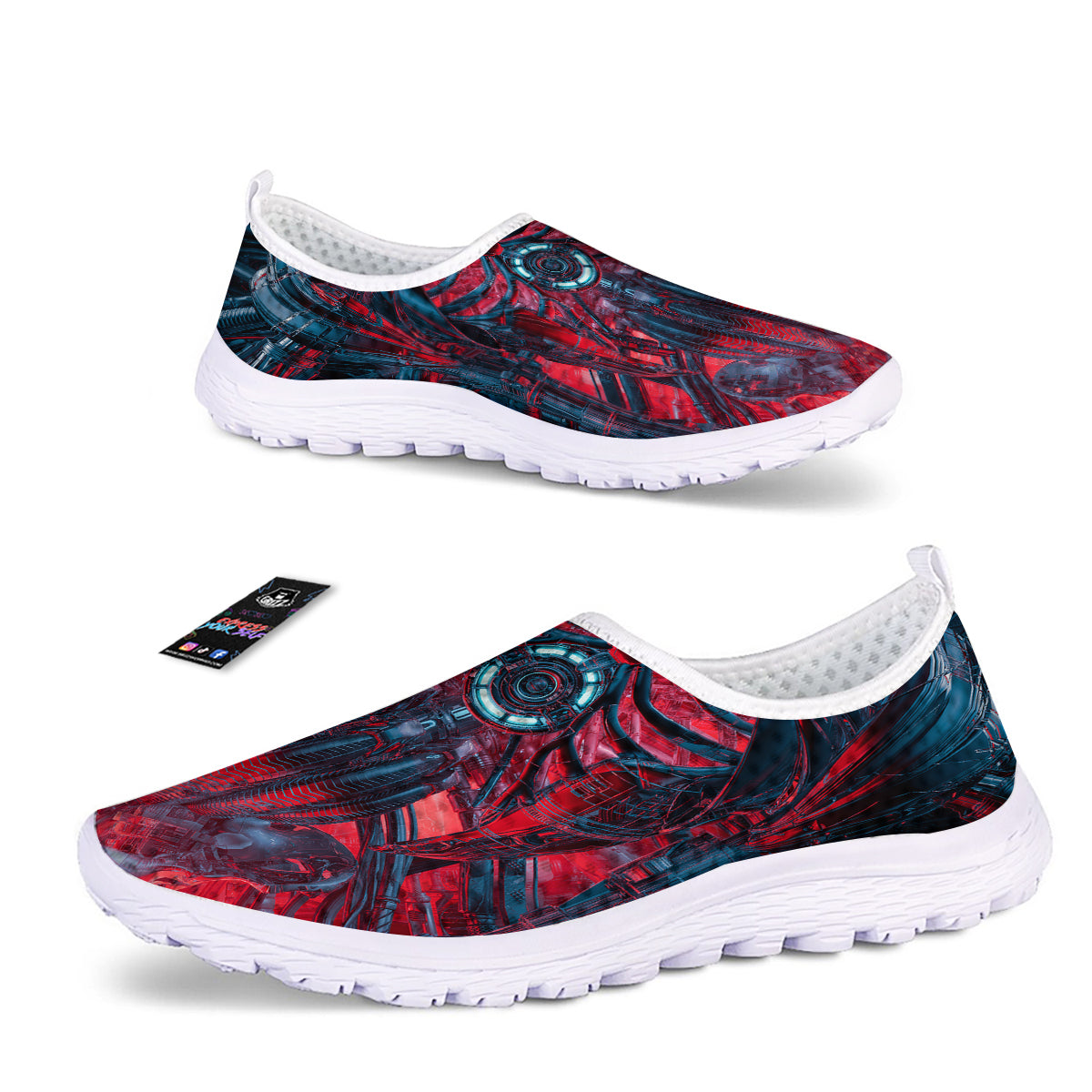 Red Robot Cyberpunk Print Nurse Shoes-grizzshop