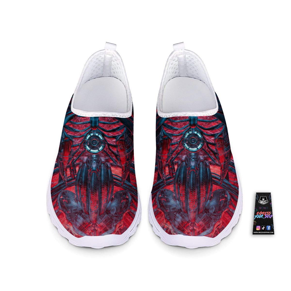 Red Robot Cyberpunk Print Nurse Shoes-grizzshop