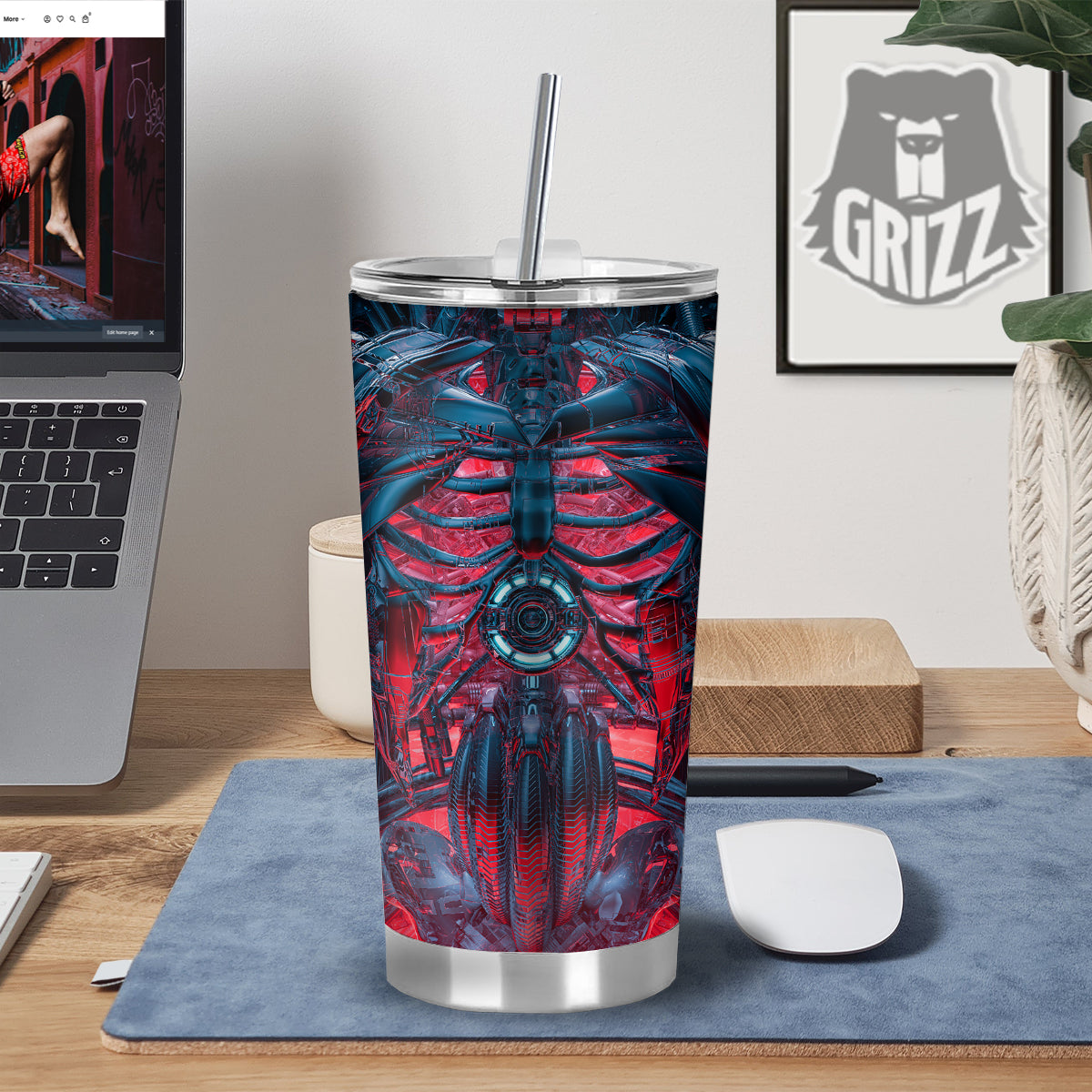 Red Robot Cyberpunk Print Tumbler-grizzshop