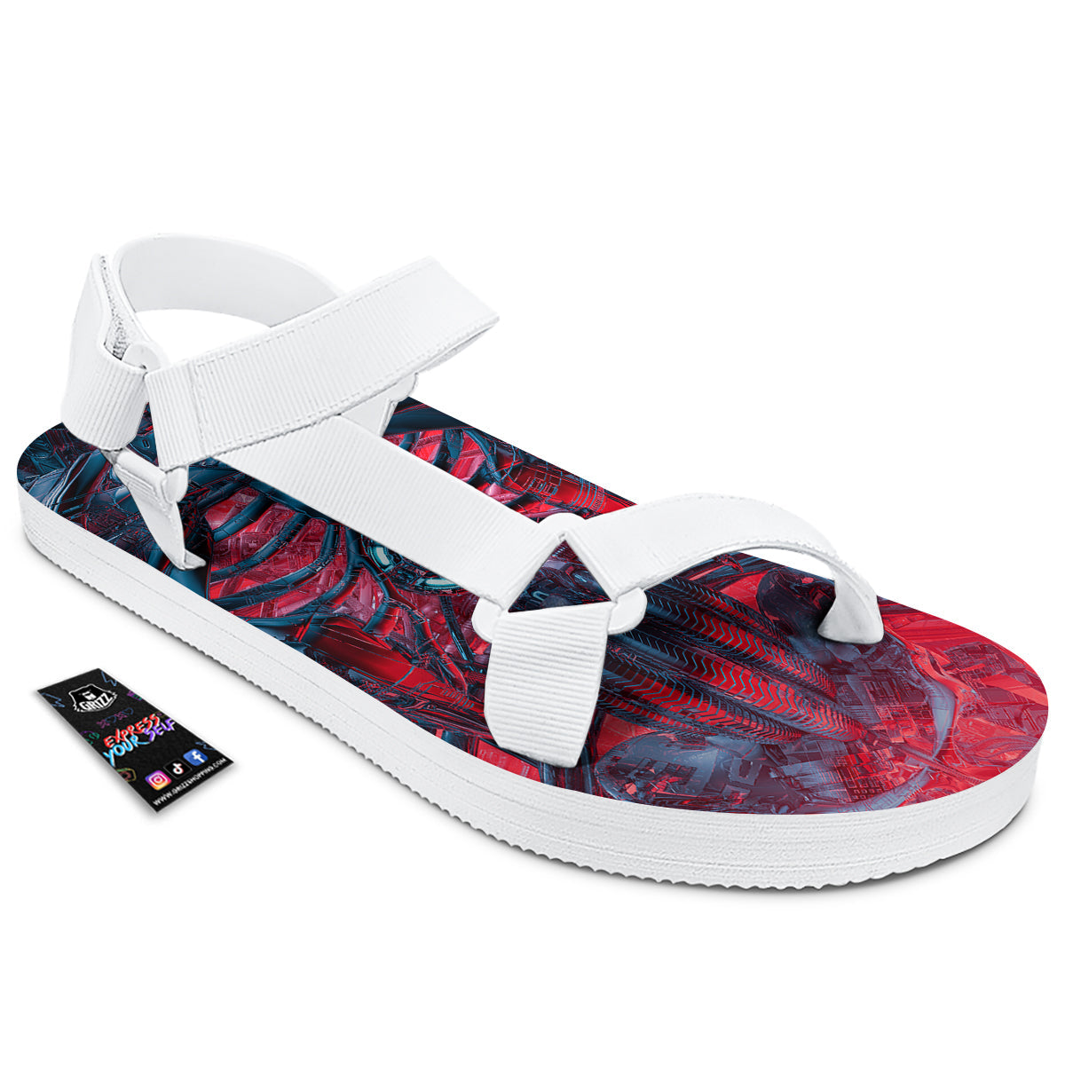 Red Robot Cyberpunk Print White Open Toe Sandals-grizzshop