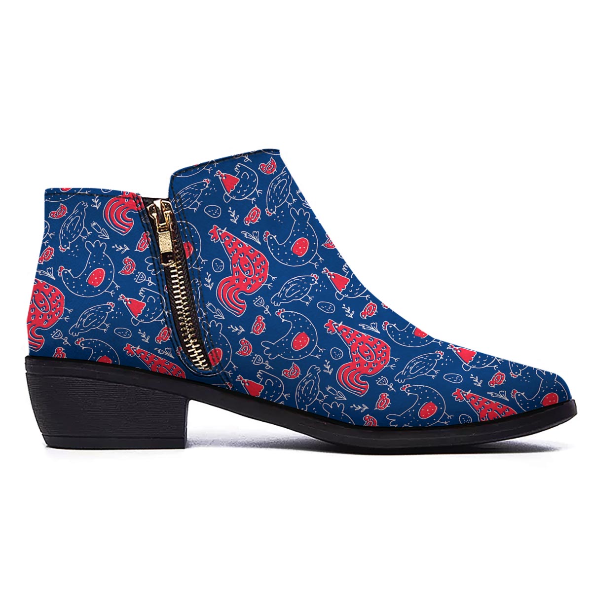 Red Rooster Blue Print Pattern Ankle Boots-grizzshop