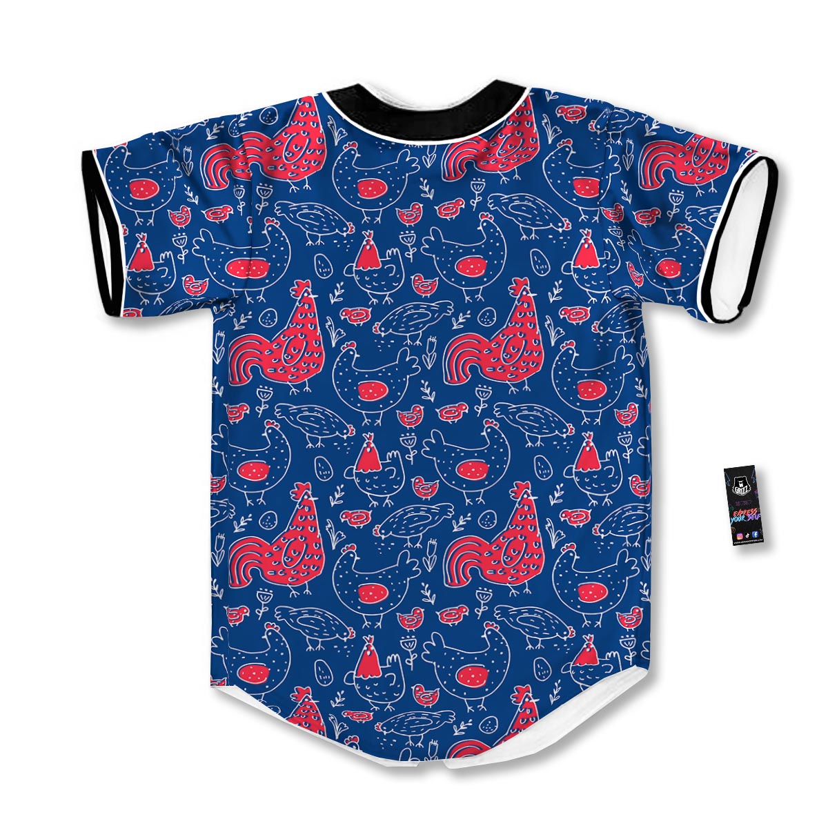 Red Rooster Blue Print Pattern Baseball Jersey-grizzshop
