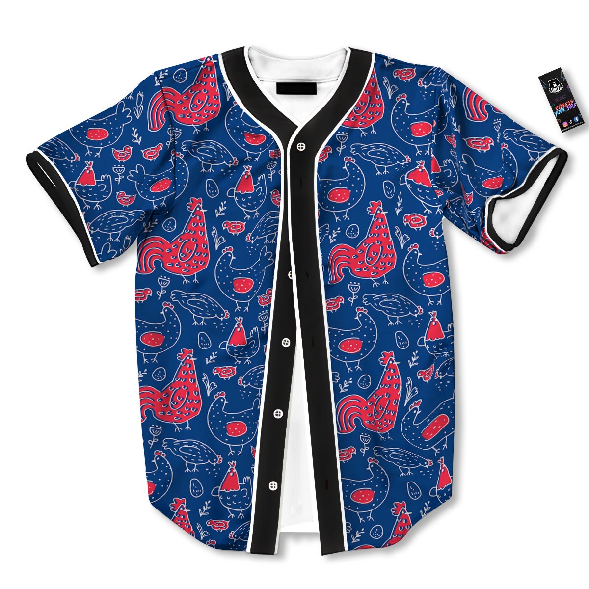 Red Rooster Blue Print Pattern Baseball Jersey-grizzshop