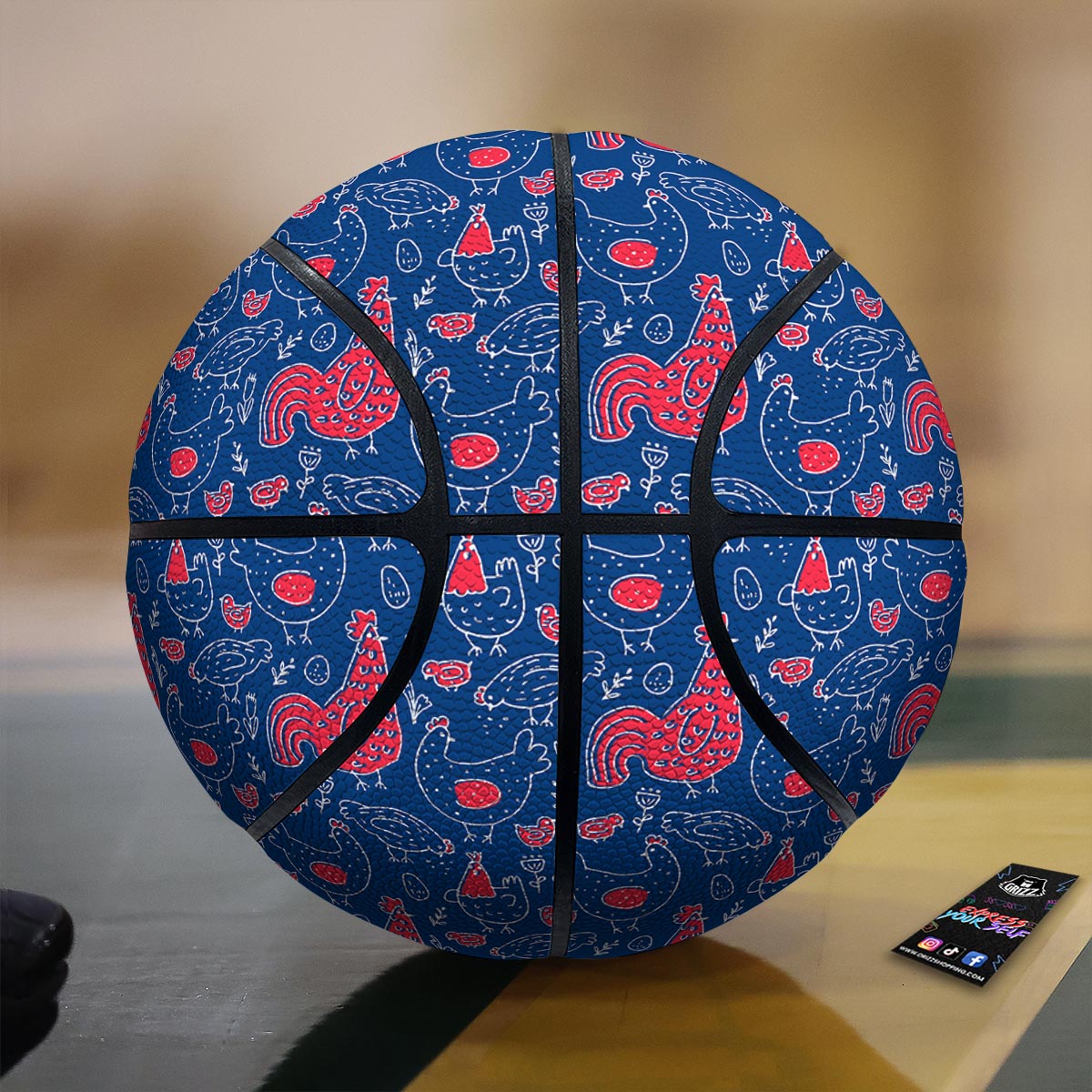 Red Rooster Blue Print Pattern Basketball-grizzshop