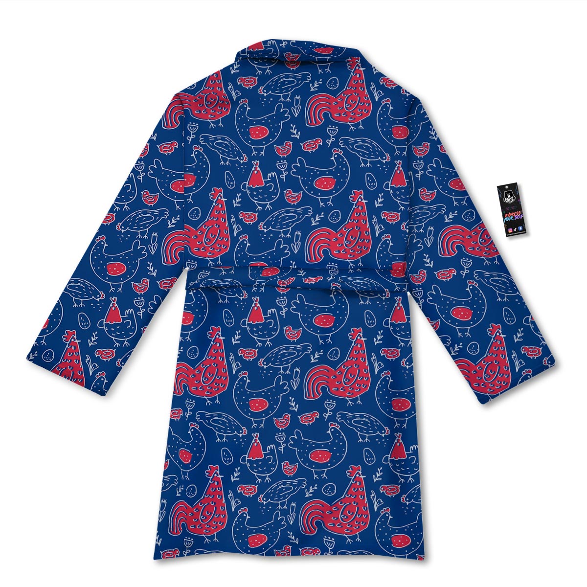 Red Rooster Blue Print Pattern Bathrobe-grizzshop