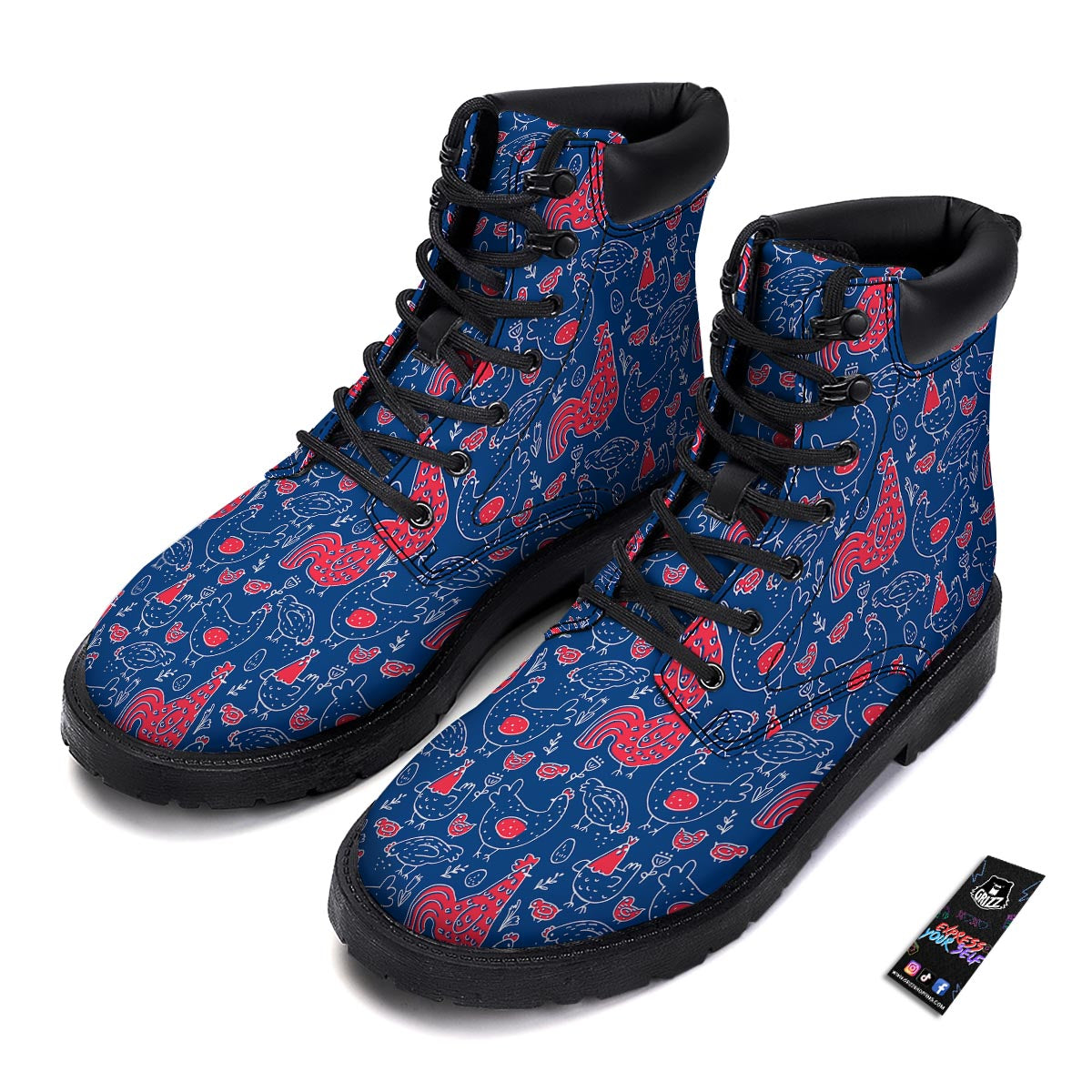Red Rooster Blue Print Pattern Boots-grizzshop