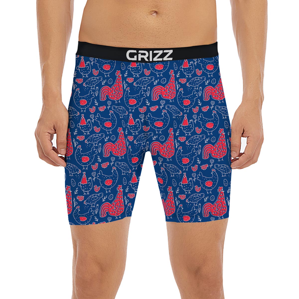 Red Rooster Blue Print Pattern Boxer Briefs-grizzshop