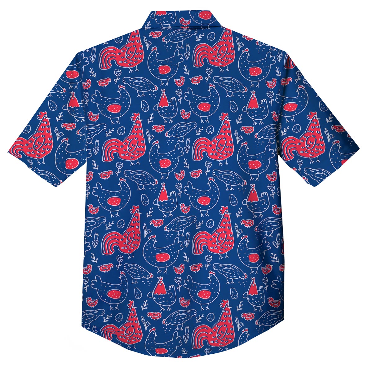 Red Rooster Blue Print Pattern Button Up Shirt-grizzshop