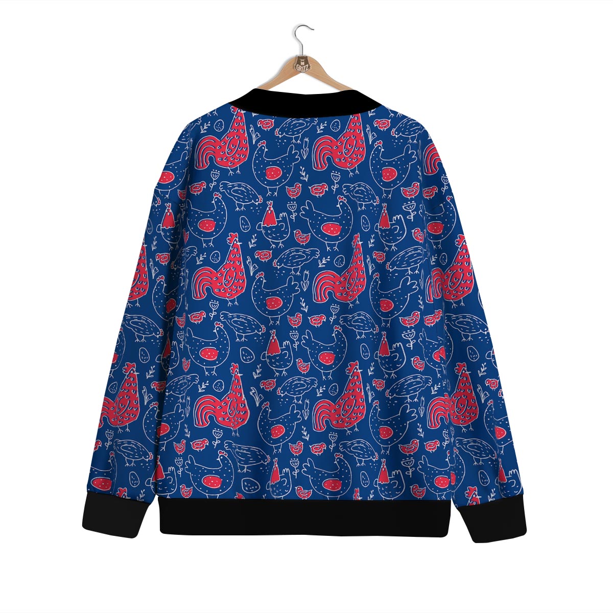 Red Rooster Blue Print Pattern Cardigan-grizzshop